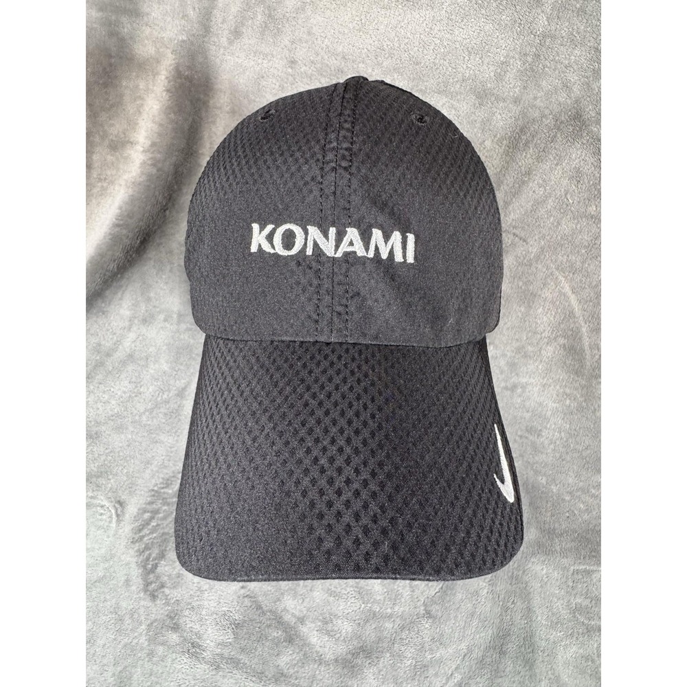 Nike Golf Hat Cap Strap Back One Size Black Konami Mesh Breathable Mens